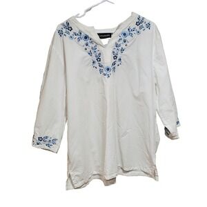 Y2K Citicraze Women Tunic Plus Size 1X White embroidered Boho Top Cotton Flowy